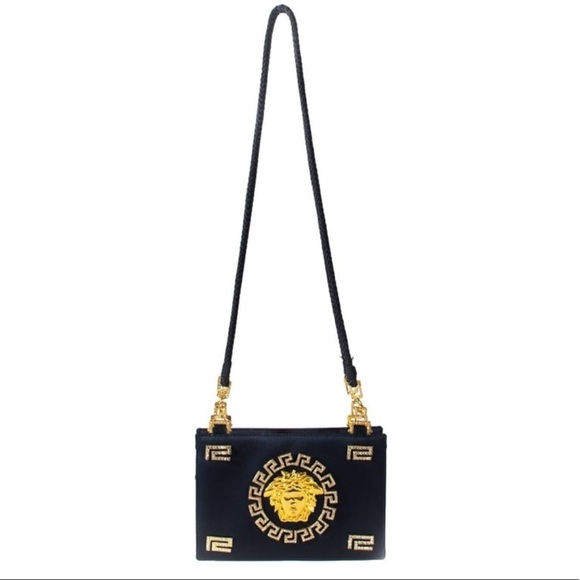 Authentic Versace Couture 90s Gianni Black Satin Gold & Rhinestone Medus… - Picture 11 of 12
